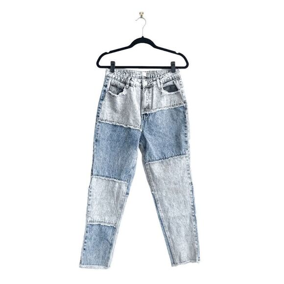 Refuge Denim Womens Mom Jeans Patchwork Two Tone Light Blue Wash Size 7 - Picture 2 of 10